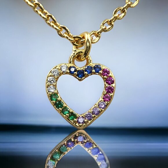 Rhinestone Gold Heart Necklace - Picture 1 of 6